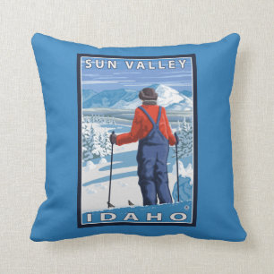 Skier Admiring - Sun Valley, Idaho Cushion