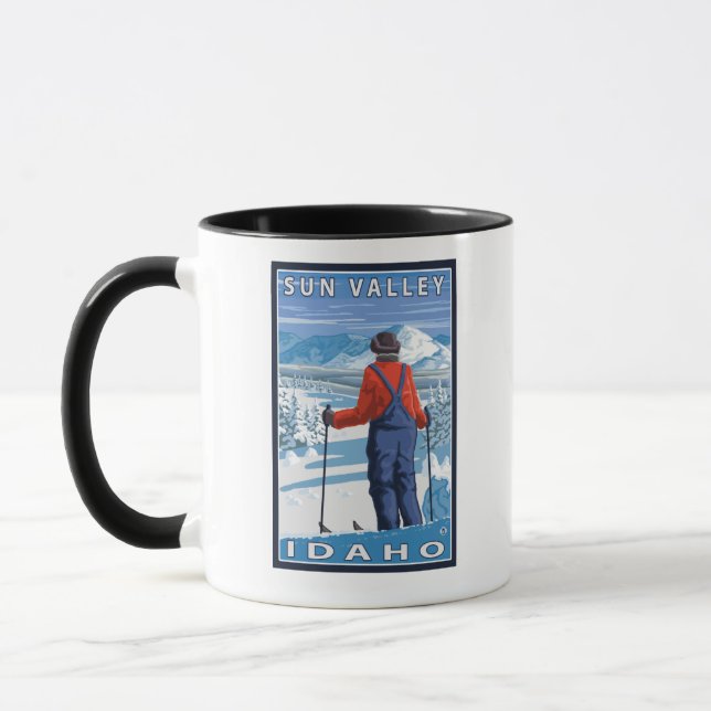Skier Admiring - Sun Valley, Idaho Mug (Left)