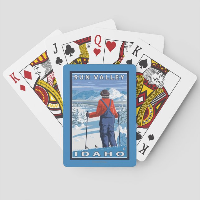 Skier Admiring - Sun Valley, Idaho Playing Cards (Back)