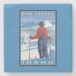 Skier Admiring - Sun Valley, Idaho Stone Coaster
