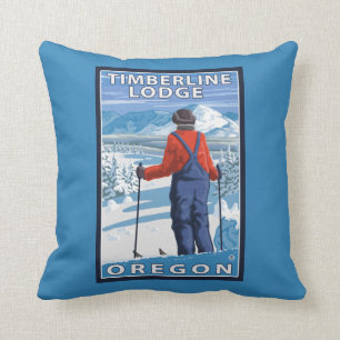Skier Admiring - Timberline Lodge, Oregon Cushion