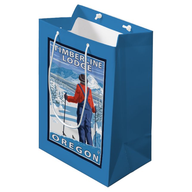 Skier Admiring - Timberline Lodge, Oregon Medium Gift Bag (Front Angled)