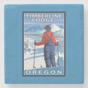 Skier Admiring - Timberline Lodge, Oregon Stone Coaster