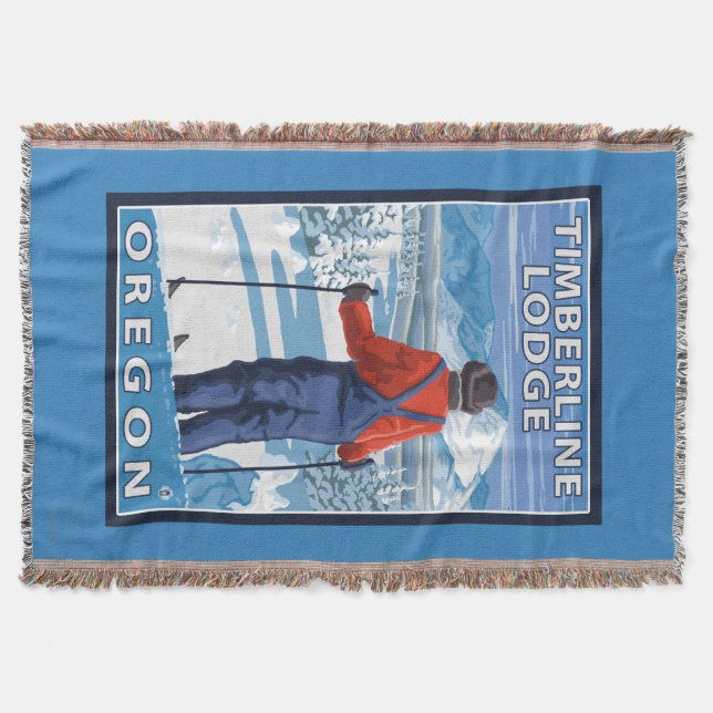 Skier Admiring - Timberline Lodge, Oregon Throw Blanket (Front)