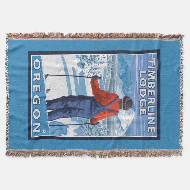 Skier Admiring - Timberline Lodge, Oregon Throw Blanket (Front)