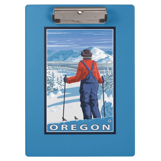 Skier Admiring- Vintage Travel Poster Clipboard (Front)