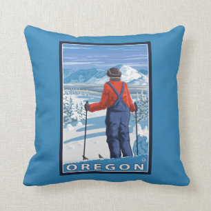 Skier Admiring- Vintage Travel Poster Cushion
