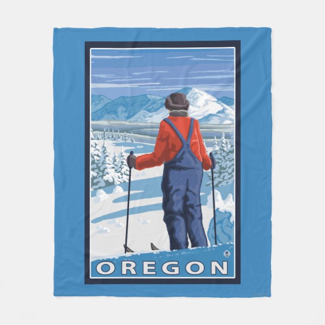 Skier Admiring- Vintage Travel Poster Fleece Blanket (Front)