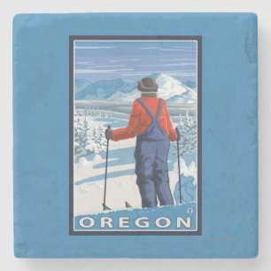 Skier Admiring- Vintage Travel Poster Stone Coaster