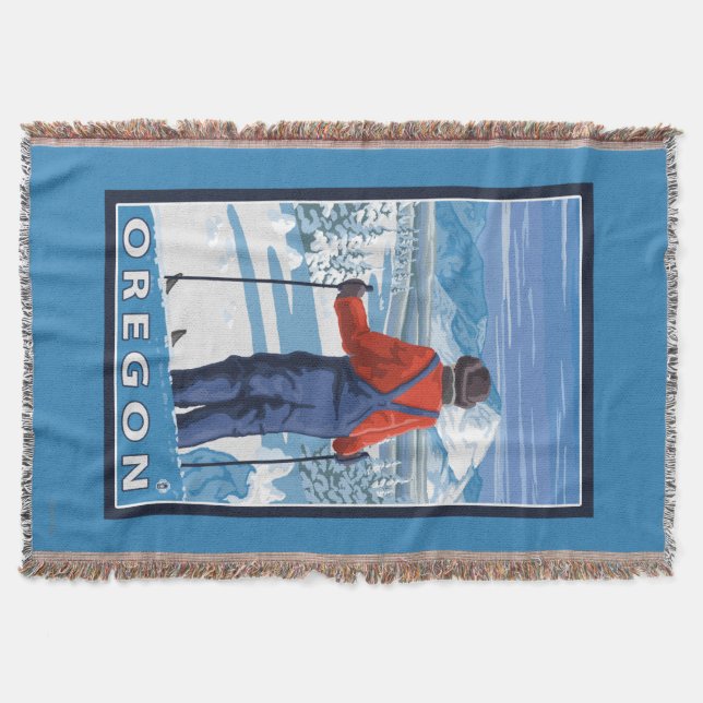 Skier Admiring- Vintage Travel Poster Throw Blanket (Front)