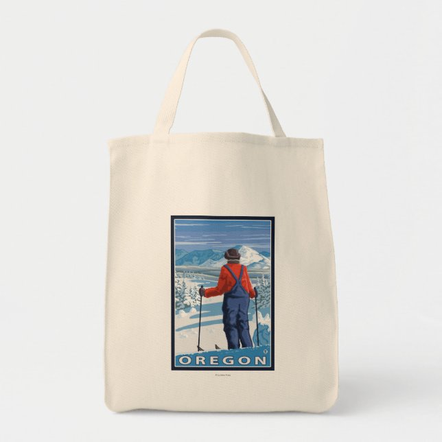 Skier Admiring- Vintage Travel Poster Tote Bag (Front)