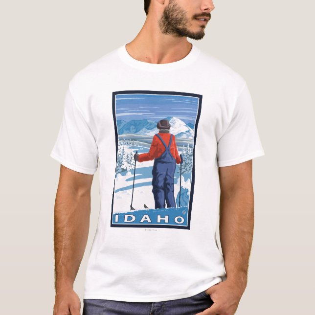 Skier AdmiringIdahoVintage Travel Poster T-Shirt (Front)