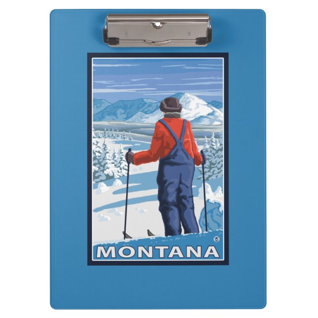 Skier AdmiringMontanaVintage Travel Poster Clipboard (Front)