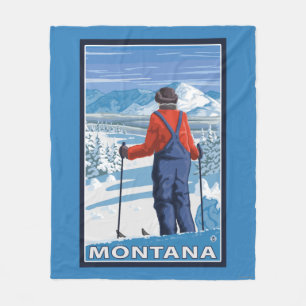 Skier AdmiringMontanaVintage Travel Poster Fleece Blanket