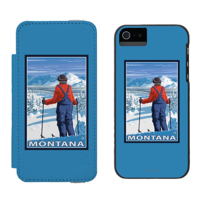 Skier AdmiringMontanaVintage Travel Poster Incipio iPhone Wallet Case (Side by Side)