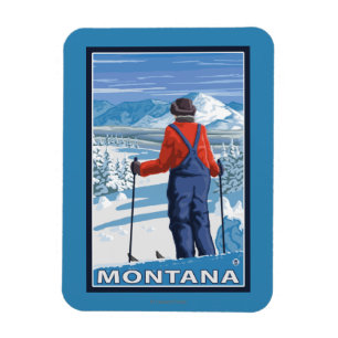 Skier AdmiringMontanaVintage Travel Poster Magnet