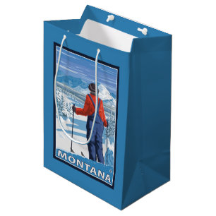 Skier AdmiringMontanaVintage Travel Poster Medium Gift Bag