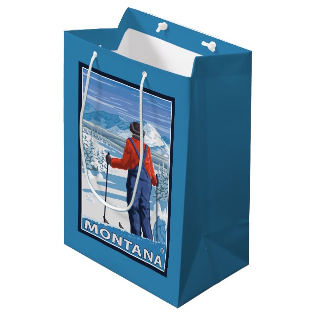 Skier AdmiringMontanaVintage Travel Poster Medium Gift Bag (Front Angled)