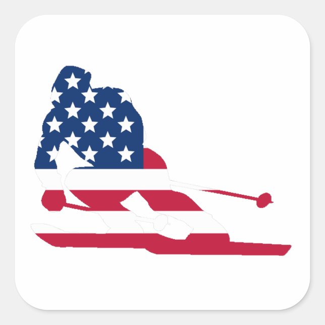 Skier American Flag Square Sticker (Front)