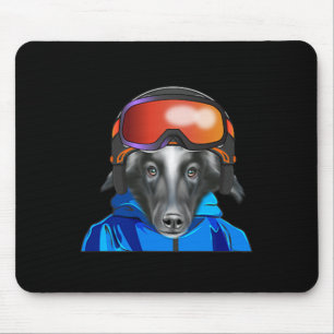 Skier Belgian Sheepdog Snowboarding Pocket Mouse Mat