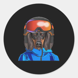 Skier Black And Tan Coonhound Snowboarding Pocket  Classic Round Sticker
