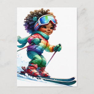Skier black girl magic melanin brown skin girls postcard