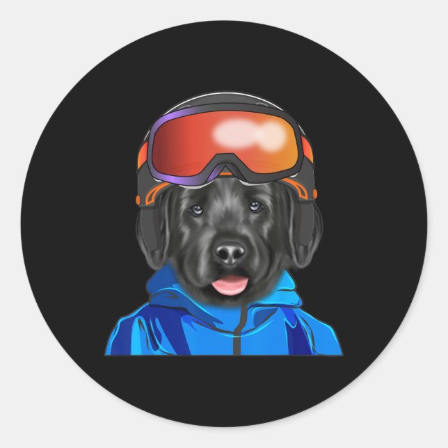 Skier Black Russian Terrier Snowboarding Dog For M Classic Round Sticker (Front)