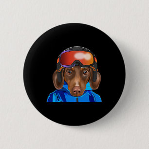 Skier Brown Dachshund Snowboarding Pocket 6 Cm Round Badge