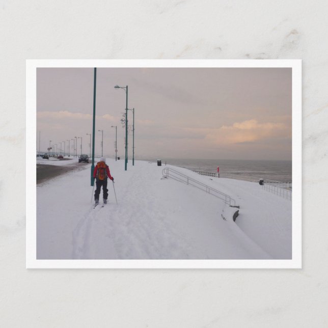 Skier by the Beach Postcard (Front)