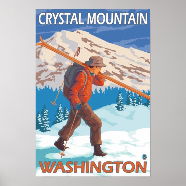 Skier Carrying Snow Skis - Crystal Mountain, WA Poster (Front)
