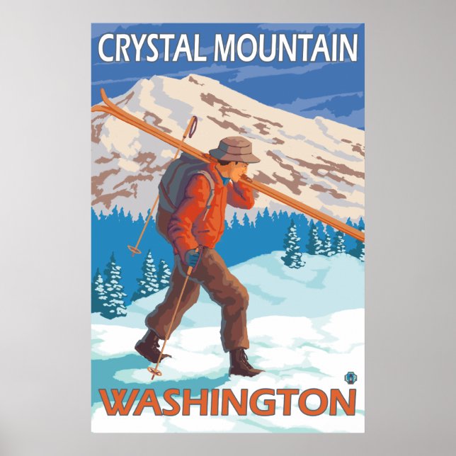 Skier Carrying Snow Skis - Crystal Mountain, WA Poster (Front)