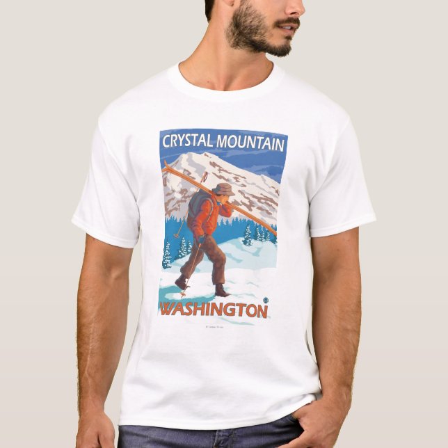 Skier Carrying Snow Skis - Crystal Mountain, WA T-Shirt (Front)