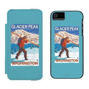 Skier Carrying Snow Skis - Glacier Peak, WA Incipio Watson™ iPhone 5 Wallet Case