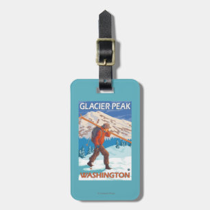 Skier Carrying Snow Skis - Glacier Peak, WA Luggage Tag