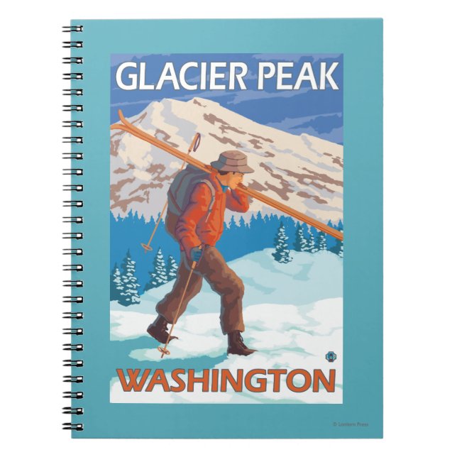 Skier Carrying Snow Skis - Glacier Peak, WA Notebook (Front)