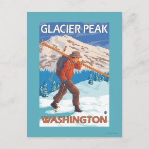 Skier Carrying Snow Skis - Glacier Peak, WA Postcard
