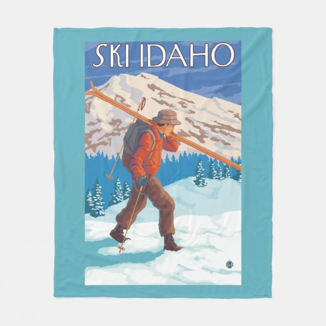 Skier Carrying Snow Skis - Idaho Fleece Blanket (Front)