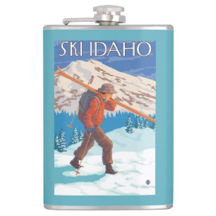 Skier Carrying Snow Skis - Idaho Hip Flask