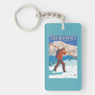 Skier Carrying Snow Skis - Idaho Key Ring