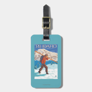 Skier Carrying Snow Skis - Idaho Luggage Tag