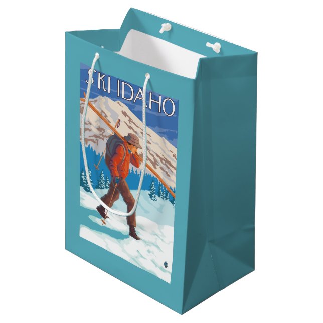 Skier Carrying Snow Skis - Idaho Medium Gift Bag (Front Angled)