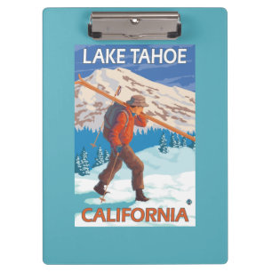 Skier Carrying Snow Skis - Lake Tahoe, Californi Clipboard
