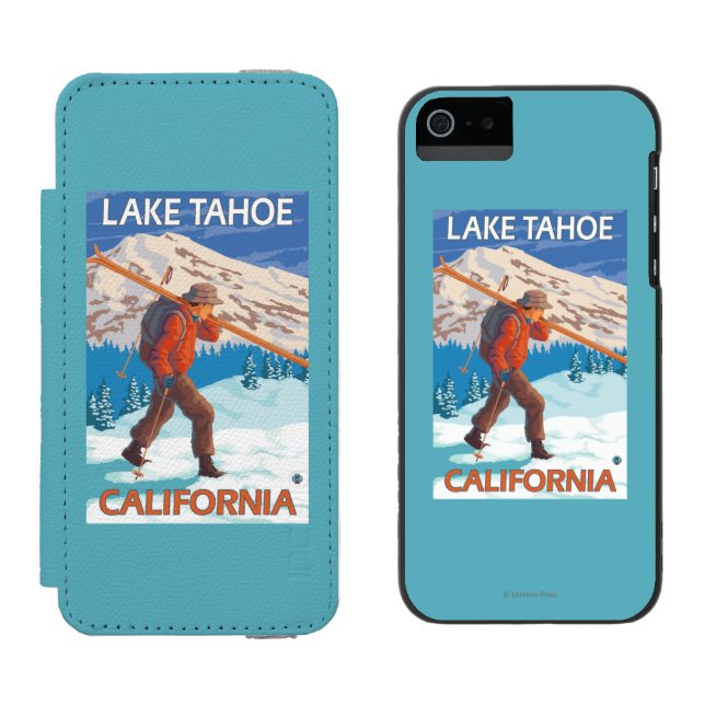 Skier Carrying Snow Skis - Lake Tahoe, Californi Incipio iPhone Wallet Case (Side by Side)