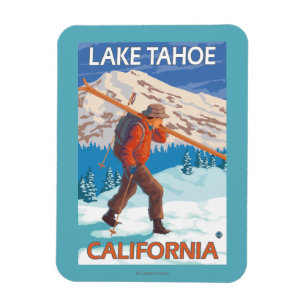 Skier Carrying Snow Skis - Lake Tahoe, Californi Magnet