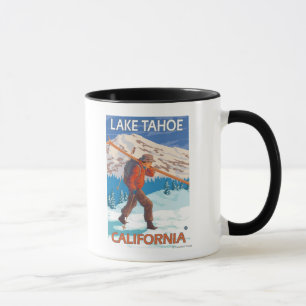 Skier Carrying Snow Skis - Lake Tahoe, Californi Mug