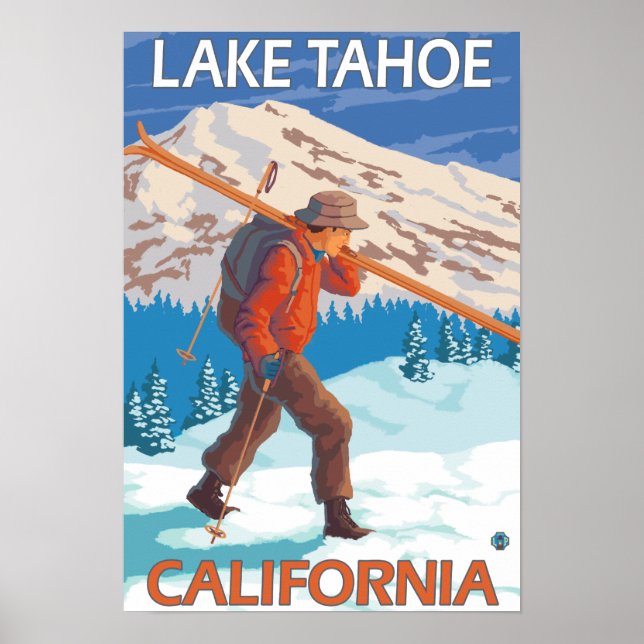 Skier Carrying Snow Skis - Lake Tahoe, Californi Poster (Front)