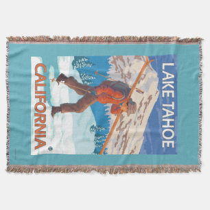 Skier Carrying Snow Skis - Lake Tahoe, Californi Throw Blanket