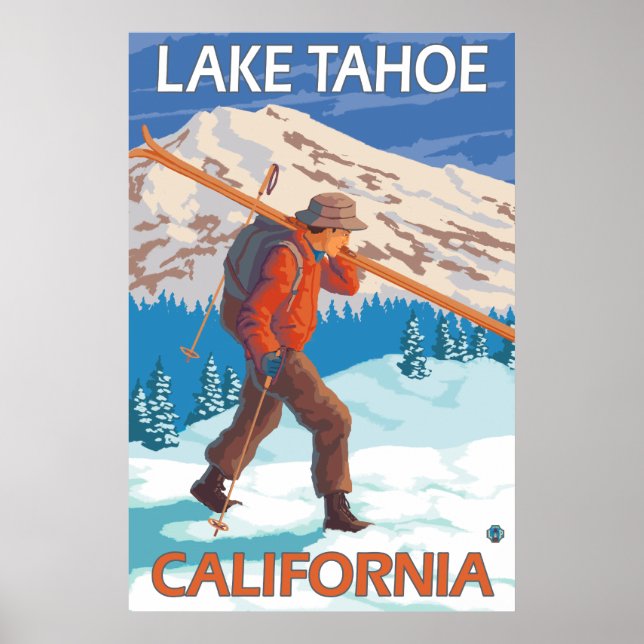 Skier Carrying Snow Skis - Lake Tahoe, California Poster (Front)