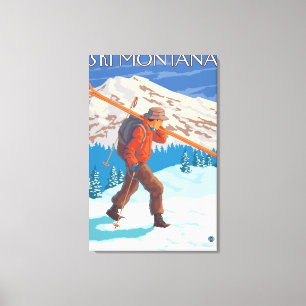 Skier Carrying Snow Skis - Montana Canvas Print
