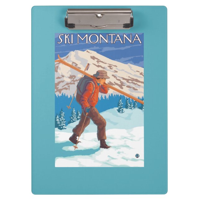 Skier Carrying Snow Skis - Montana Clipboard (Front)